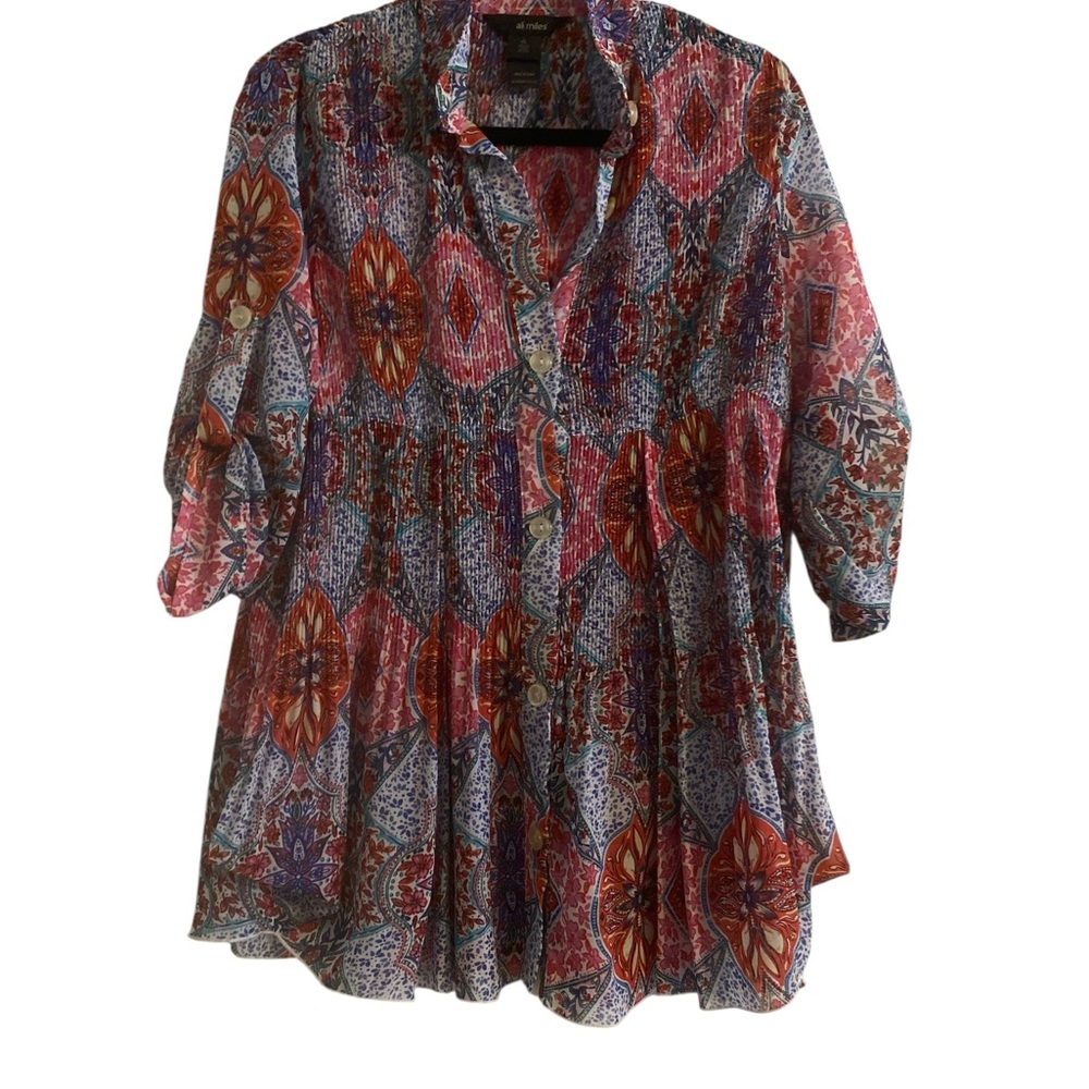 Ali Miles Red and Blue Patterned Blouse